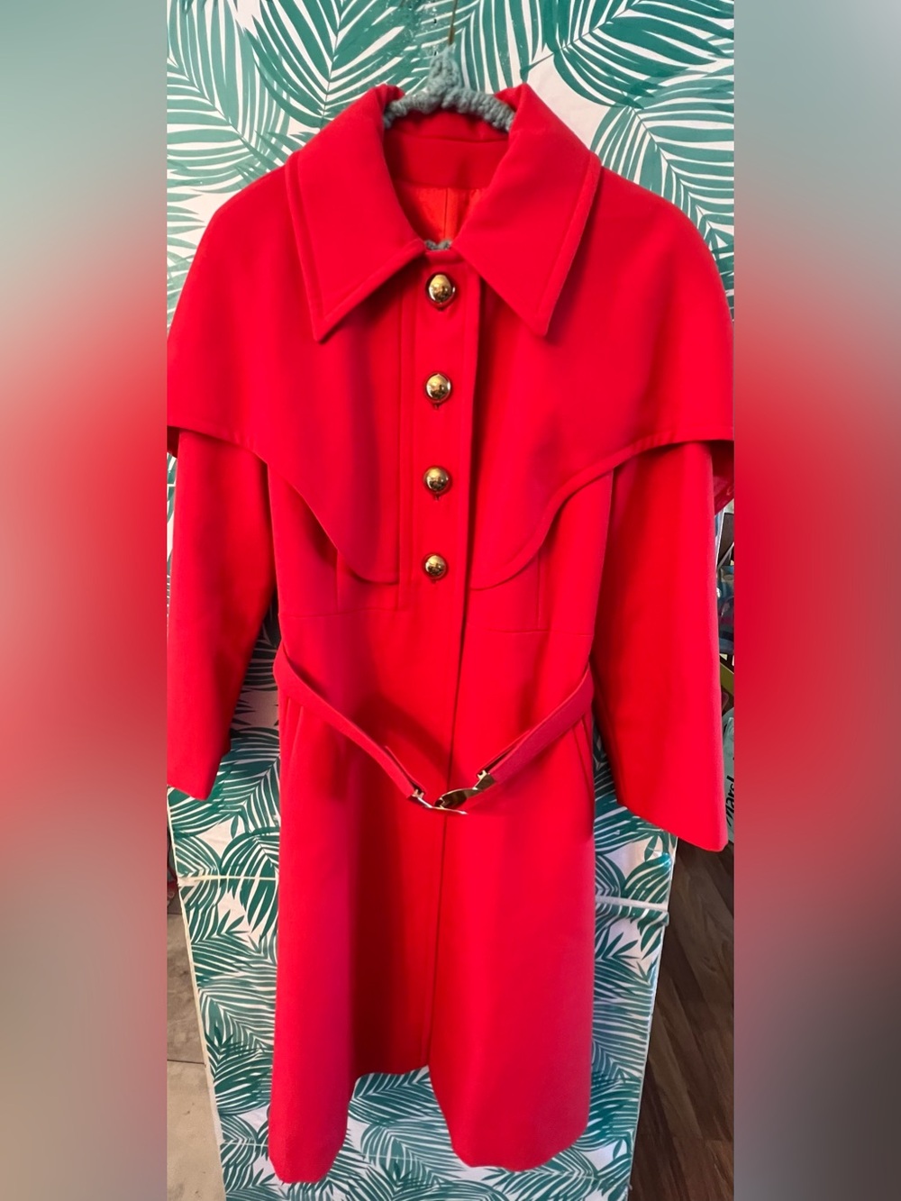 Vintage Youthcraft 70’s Red Wool Coat with Gold Buttons Union made w/ belt